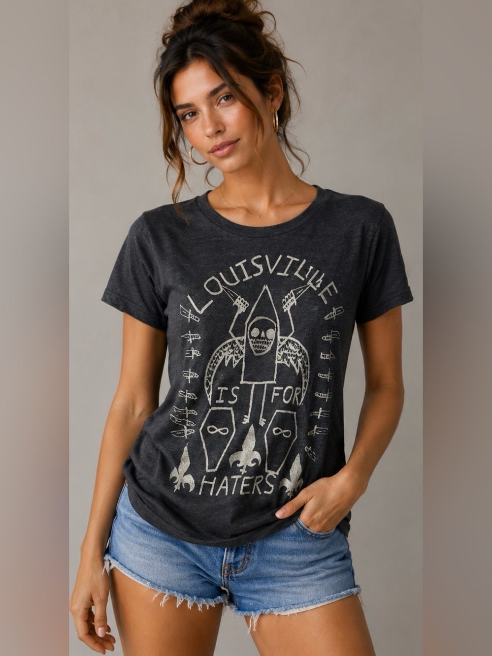 Louisville Is For Haters Graphic Tee Gothic Skull Emo Punk Alt Streetwear XS
